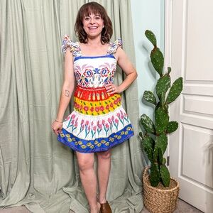 Sugar Lips Olympia Tiered fruit & floral printed mini dress cotton